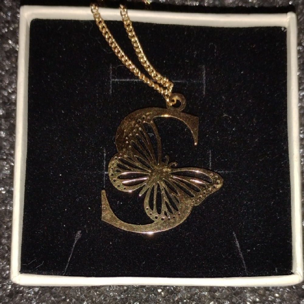 Gold Tone Butterfly  S Pendant Necklace